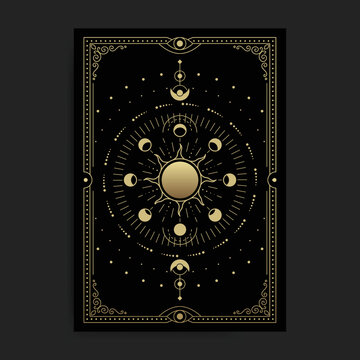 Sun and moon orbit phases, sacred geometry illustration