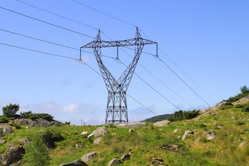 Power transmission pylons in Egersund, South Norway