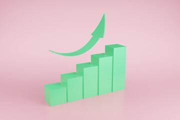 Business success concept target bar chart and green arrow up in pink background. 3D illustration financial icon for stock market crypto or forex