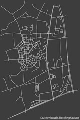 Detailed negative navigation white lines urban street roads map of the STUCKENBUSCH DISTRICT of the German regional capital city of Recklinghausen, Germany on dark gray background