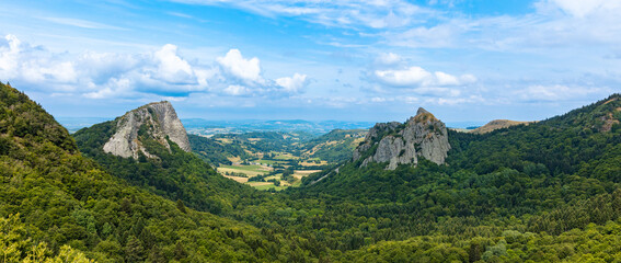 Panoramic viewpoint at Puy de Dome,  Auvergne in France ( Sanadoire and Tuiliere rock)