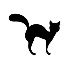 Cat silhouette, isolated on white background. Vector illustration, traditional Halloween decorative element. Halloween silhouette black cat - for design, decor and cricut.