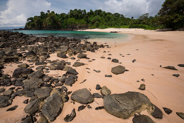 Tropical beach at low tide, Las Perlas archipelago, Panama - stock photo