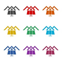 Solar house logo. Set icons colorful