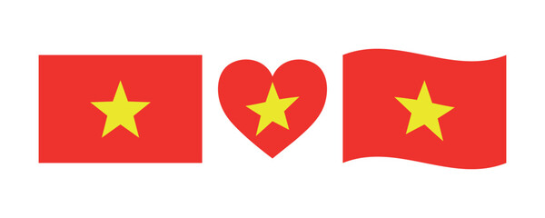 Vietnamese flag signs set. Vietnamese heart shape decorative element. Vietnam Independence Day. National symbols of Vietnam.