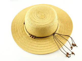 Female straw hat isolated on white background. Rural country style headwear
