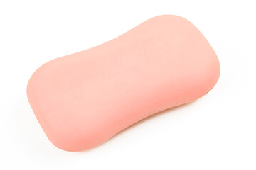 Pink soap bar isolated on white background
