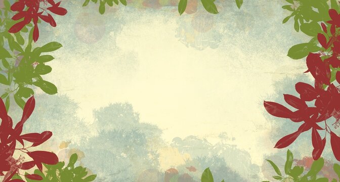 Autumn Fall background red and green Colors with grounch texture and vintage blue forrest pattern, for panoramic banner