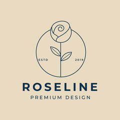 rose line art logo, icon and symbol, with emblem vector illustration design