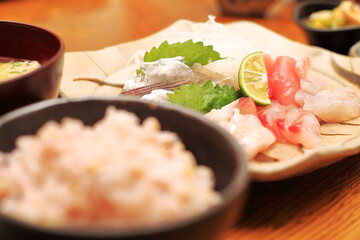 sashimi, a typical and typical Japan dish served on a plate