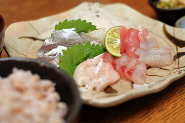 sashimi, a typical and typical Japan dish served on a plate