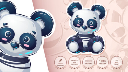 Cute teddy panda - funny sticker © rwgusev