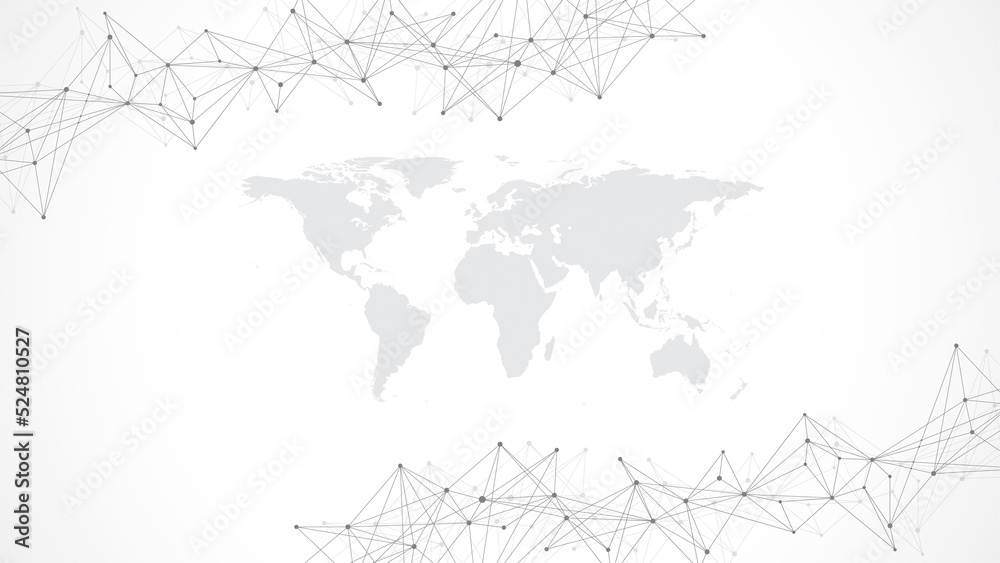 Poster global network connection. social network communication in the global business. world map point and 