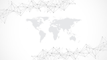 Global network connection. Social network communication in the global business. World map point and line composition concept, illustration.