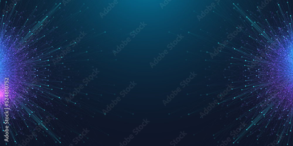 Fototapete Quantum computer technology banner design template concept, gravitational wave. Deep learning artificial intelligence. Big data algorithms visualization for business, science, technology illustration.