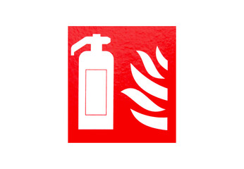 Obraz premium Fire extinguisher sign sticker on wall. Warning caution symbol