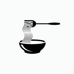Noodles Icon. Ramen in Bowl, Oriental Cuisine Symbol - Vector.