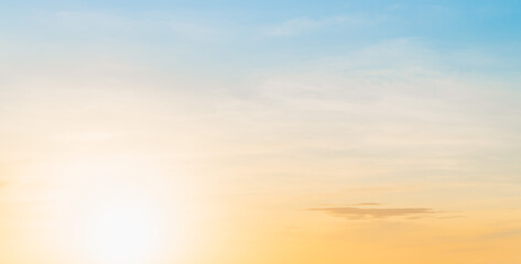 Sunrise sky background with bright orange, yellow sunlight in the morning