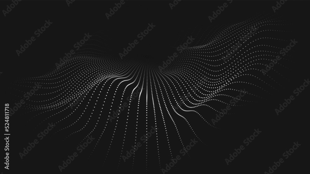 Poster futuristic dark background. the wave effect of a web of white dots. big data. illustration of techno