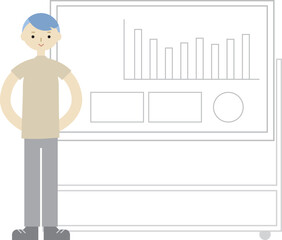 ホワイトボードを使ってプレゼンをする男性のイラスト