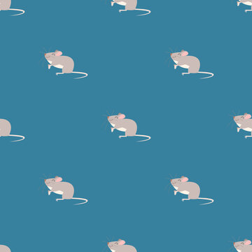 Children s seamless pattern with the image of a mouse on a blue background. Perfect for kids clothing, fabric, textiles, baby jewelry, wrapping paper.