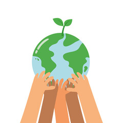 save the earth, people can save the world, sign of hands holding the earth.