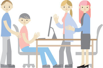 オフィスで話し合う男女のイラスト