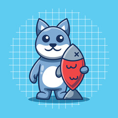 Cute cat and fish mascot vector illustration.