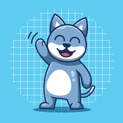Cute cat mascot waving vector illustration.