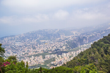tiful view of the funicular at the resort town of Jounieh from Mount Harisa, Lebanon