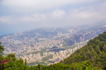 tiful view of the funicular at the resort town of Jounieh from Mount Harisa, Lebanon