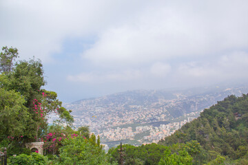 tiful view of the funicular at the resort town of Jounieh from Mount Harisa, Lebanon