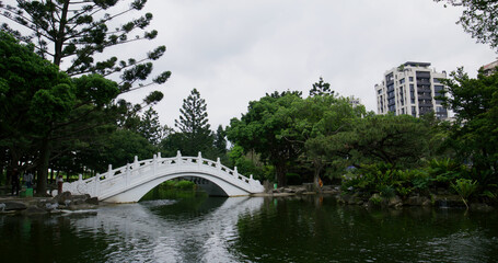 Fototapeta na wymiar Chinese style garden park with water pond