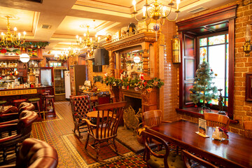 Fototapeta na wymiar Luxurious interior of traditional English restaurant