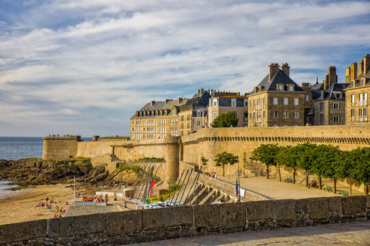 saint malo view to the seafront at evening sun light © mschauer