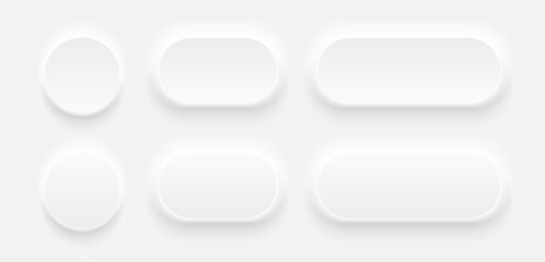 White buttons for user interface, simple circle 3D modern design for mobile, web, social media, business. Neumorphism flat style vector editable illustration. White gray color minimal style UI icons s