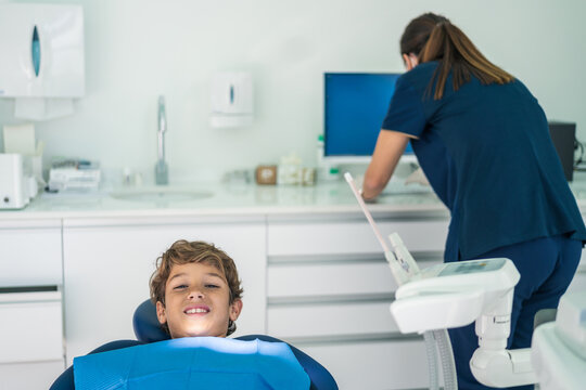 Boy during visit in dental clinic