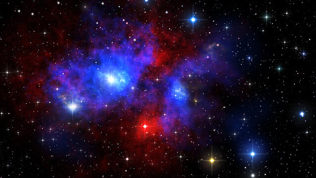 Nebulas and stars cosmic background, beautiful  picture of the universe with galaxies, cosmic nebulae and stars, science fiction backdrop, 3D illustration.