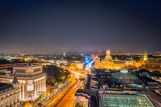 Historical buildings under the starry sky in city