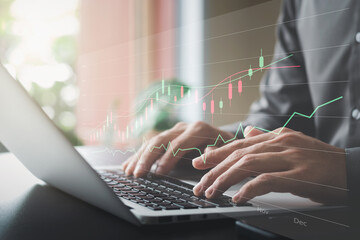 Business people analyze financial data chart trading stock, Investing in stock markets, funds and digital assets, Business technology and investment concept, Business finance.