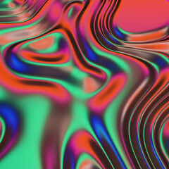 3d render, abstract background, colorful metallic texture, iridescent holographic foil, wavy wallpaper, fluid ripples, liquid metal surface, esoteric aura spectrum, bright hue colors, trendy design