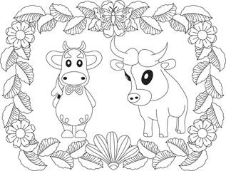 A Stylized Funny Cow Coloring Page