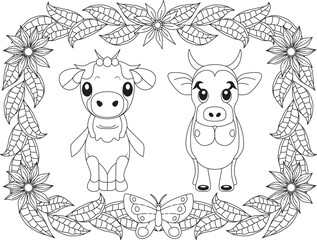 A Stylized Funny Cow Coloring Page