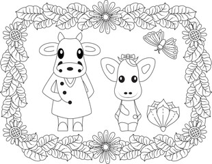 A Stylized Funny Cow Coloring Page