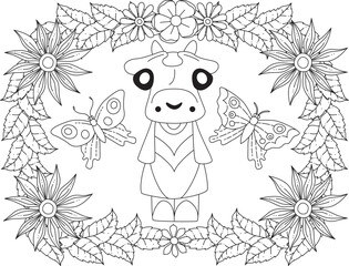 Fototapeta premium A Stylized Funny Cow Coloring Page