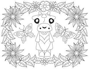 A Stylized Funny Cow Coloring Page