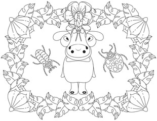 A Stylized Funny Cow Coloring Page