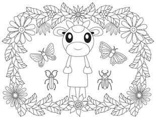 Fototapeta premium A Stylized Funny Cow Coloring Page
