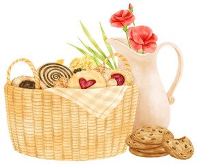 Fototapeta na wymiar watercolor basket of cookies
