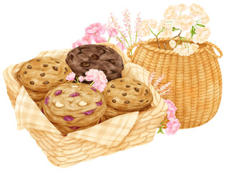 watercolor basket of cookies